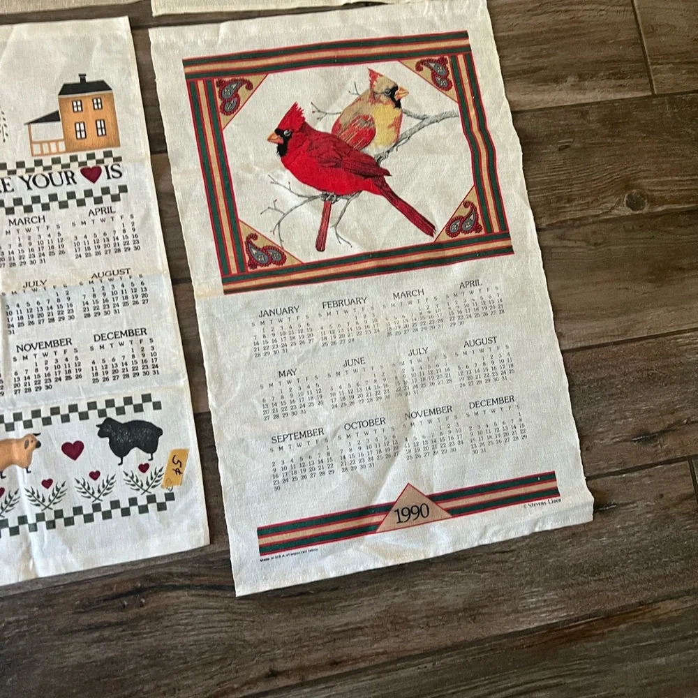 Lot 9 VTG 1980s Linen Calendar Towels Country Farmhouse Folk Kitchen Tea Towels - Picture 7 of 10